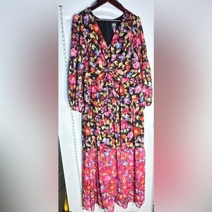 Vince Camuto Floral Twist Front Midi Dress Long Sleeve Plus 14W and 22W